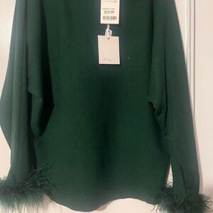 Marshalls Dark Green Sweater with Feather Accents